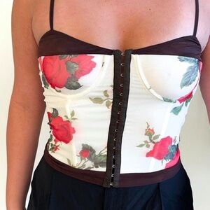 Floral Corset Top - Red and White